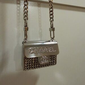 Mini Bag Silver with Rhinestones & Strap NWOT